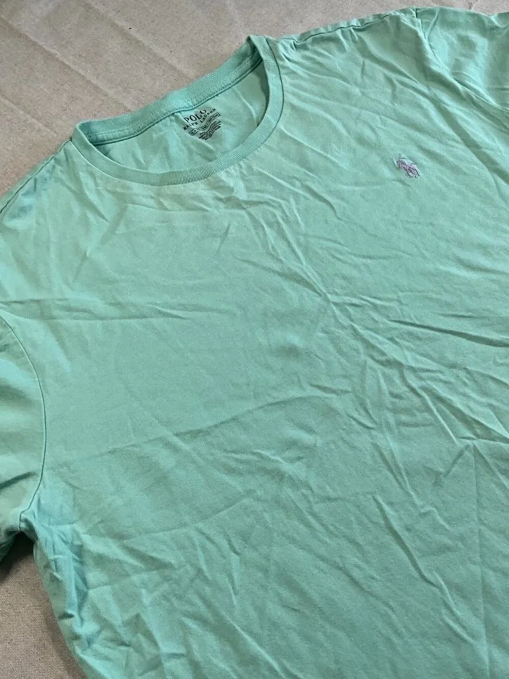 Mens Polo Ralph Lauren Mint Green Preppy Cotton Single Stitch Tee (XLarge)